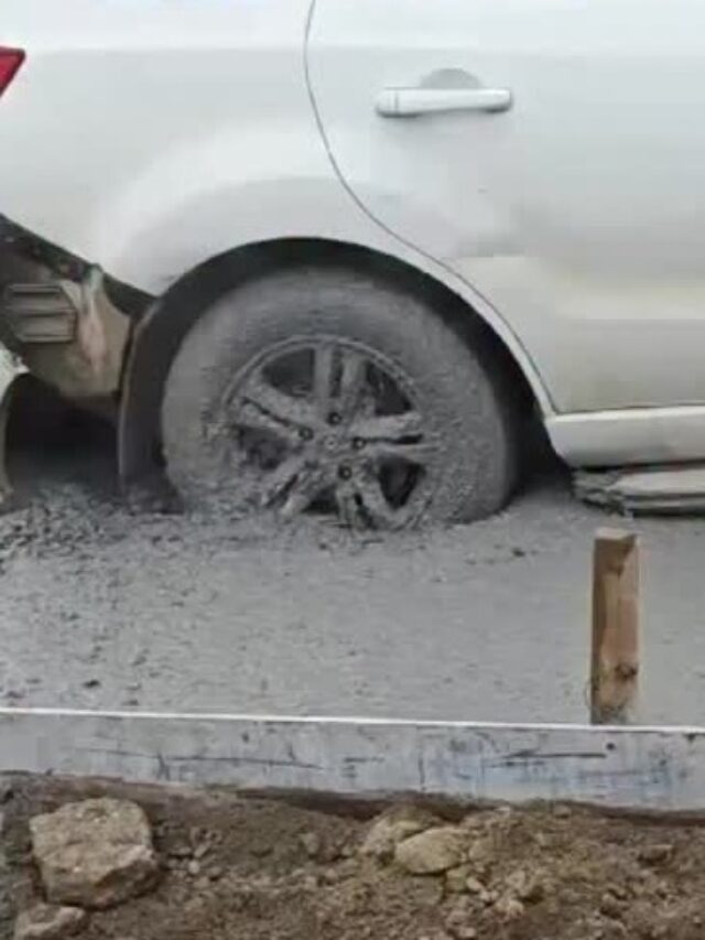 GEΝIUS οδηγός πάει να περάσει από έργο, κολλάει το αμάξι σε υγρό ΤΣΙΜΕΝΤΟ